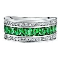 1. CT princeza rezana zelena simulirana smaragdna kanal prstena u srebrom sterlinga