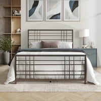 Jednostavan klasični krevet u punoj veličini s metalnim pločama u smeđoj boji
