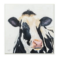 Stupell Industries Farm krava Stoka izbliza zemlja portret životinjskih portreta drvena zidna umjetnost, 12, dizajn