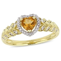 Miabella Ženska karat T.G.W. Citrin i dijamantni naglasak 10kt žuto zlato Halo srčani prsten
