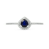 Imperijalni dragulj 10k bijelo zlato Kruška izrezano plavi safir 1 10CT TW DIAMAND HALO Ženski prsten