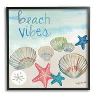Stupell Industries Beach Vibes kaligrafije trendovske školjke Slika zvijezde Framed Wall Art, 24, dizajn Katie Doucette