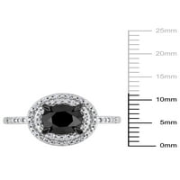 Dvostruki Halo prsten od bijelog zlata od 14 karata s crno-bijelim dijamantom i dvostrukim halom od bijelog zlata