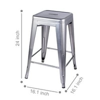 Dizajnerska skupina srebrnih metalnih barskih stolica visine brojača, set od 6