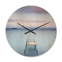 Dizajnirati 'Svijetlo ljubičasto nebo preko jezera' Moderni drveni zidni sat
