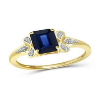 Carat T.G.W. Safir i bijeli dijamantni naglasak 14kt zlato preko srebrnog modnog prstena