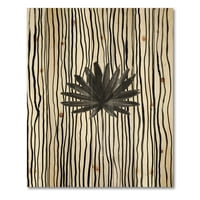 DesignArt 'Crno -bijela prugana pod tropskom lišću III' Moderni tisak na prirodnom borovom drvetu