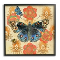 Studell Butterfly Damask Cvjetni oblici životinje i insekti slikaju crno uokvireni umjetnički print zidni umjetnost