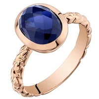 Oravo ct ovalni oblik stvorio je plavi safirski prsten za pasijans u 14K ružičastom zlatu
