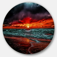 DesignArt 'Crveni zalazak sunca nad plavim vodama' Ultra živopisni morski pejzažni metalni krug zidna umjetnost