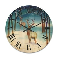 DesignArt 'jeleni sa zimskim krajolikom' Tradicionalni drveni zidni sat