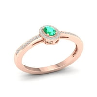 Imperijalni dragulj 10K ružičasto zlato ovalno rez smaragd 1 10ct TW DIAMAND HALO Ženski prsten
