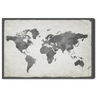 Wynwood Studio Maps and Flags Wall Art Canvas Otisci 'Mapamundi Grey' Svjetske karte - Siva, bijela