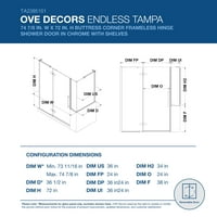 OVE Decors Tampa 74- in. W in. H Pravokutni kutni tuš za tuširanje bez okvira u kromu sa panelima