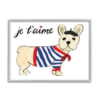 Francuski pas u beretki slika slike u sivim okvirima, zidni tisak, 30.24