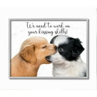 Stupell Industries Puppy Love Kiss Skills Fraze Young Love Citat Framed Wall Art Design by Ziwei Li, 11 14