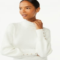 Scoop ženski džemper za kornjače s dugim rukavima s manšetama s gumbom, veličine xs-xxl