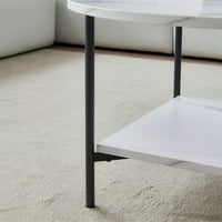 Aukfa dvoslojni okrugli stolić za kavu - krajnji stol s policama za odlaganje - crni metalni okvir