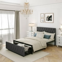 Moderni metalni krevet s platformom u punoj veličini s velikom ladicom za spavaću sobu, tapecirano uzglavlje s čupavim