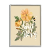 Stupell Industries Sweet As Honey Bumble Bee Yellow Cvjetna grafička umjetnost maka siva uokvirena umjetnička print