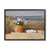 _ Košara za obalno cvijeće, vjetrovita trava na Plaži, slika u crnom okviru, zidni tisak, dizajn Toma Melka
