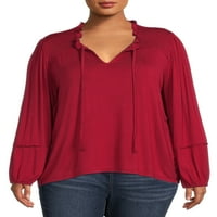 Ženska bluza velike veličine s okruglim vratom s dugim rukavima U donjem dijelu leđa