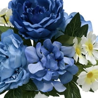Osnove 18 Umjetna svilena plavo -bijela miješana mješovita božura i hortengea groblje cvjetovi mala okrugla vaza
