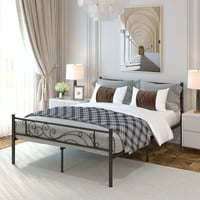 Metalni okvir kreveta u punoj veličini s valovitim uzglavljem i podnožjem, u crnoj boji