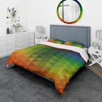 DesignArt 'Triangularna geometrija u narančastoj zelenoj i plavoj boji' Modern & Contemporary pokrivač za prekrivanje