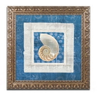 Zaštitni znak likovna umjetnost Morska školjka II na plavom platno Art by Belinda Aldrich, zlatni ukrašeni okvir
