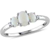 Carat T.G.W. Opal i dijamantni bijelo zlato od 10kt Tri kamenog prstena
