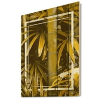 DesignArt 'tropski listovi i tropski otisak žutog bambusa na prirodnom borovom drvetu