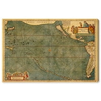 Wynwood Studio Maps and Flags Wall Art Canvas Otisci 'Mare Pacificum Map 1600s' nautičke karte - plava, bijela
