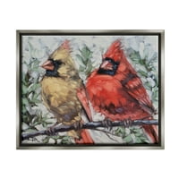 Studell dva kardinala smještena zimska stabla životinje i insekti slikaju sivi plutasti uokvireni umjetnički print