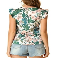 Jedinstveni prijedlozi Ženska majica bez rukava s četvrtastim dekolteom i rufflesima s tropskim printom