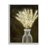 Grančica pšenice Stupell seoski zemljani buket botanička i cvjetna slika u sivom okviru umjetnički tisak zidna umjetnost