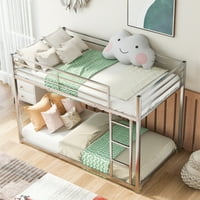 Aukfa krevet na kat- blizanac preko dvostrukog metalnog okvira s niskim krevetom s ugrađenim ljestvicama za djecu