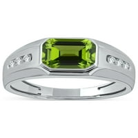 Imperijalni dragulj Sterling Silver Smaragd Cut Peridot i stvorio muški prsten bijelog safira