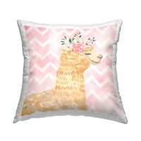 Stupell Industries nasmijane alpaca cvjetna kruna ružičasta chevron uzorak dizajn by i art bacaju jastuk