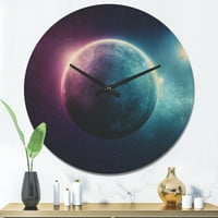 DesignArt 'Plavi i ljubičasti duboki svemirski planet' Moderni drveni zidni sat