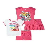 Djeca iz Ganimals Girls Happy Hands Grafičke majice, skuter i čipka kratka, 4-komadića odjeća, veličine 4-10