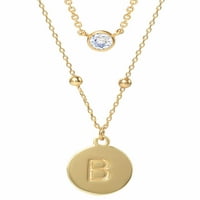 14-karatna Zlatna ogrlica s blistavim slojevitim kubičnim cirkonijem i natpisom u obliku slova u