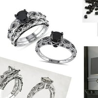 Miabella Women's 1- karat T.W. Crni dijamant 10KT bijelo zlato Vintage zaručnički prsten
