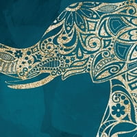 Zlatni slon na plavoj boji Willowbrook Art Print