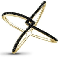 Jewelersclub 14K Zlatni križni prsten od zlatnog križa - 0. Carat Crni dijamantni prsten s 14K zlatnim srebrnim