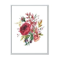 DesignArt 'Drevni divlji cvjetovi i burgundska ruža' Farmhouse uokvirena platna zidna umjetnička tiska