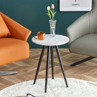 AUKFA Krajnji stol- moderni minimalizam okrugli fau mramorni bočni stol stol s crnim metalnim nogama- bijelo
