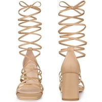 Jedinstveni prijedlozi ženske jednobojne sandale s zdepastim potpeticama s otvorenim prstima s naramenicama na vezanje