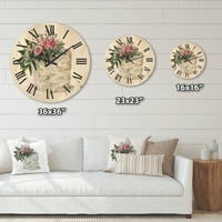 DesignArt 'bijeli cvjetovi i ružičaste ruže na torti' Tradicionalni drveni zidni sat