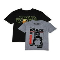 Zvjezdani ratovi dječaci Baby Yoda i sile grafičke majice, 2-pak, veličine 4-18